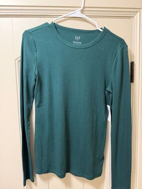 GAP Long Sleeve Crewneck Top Teal Green